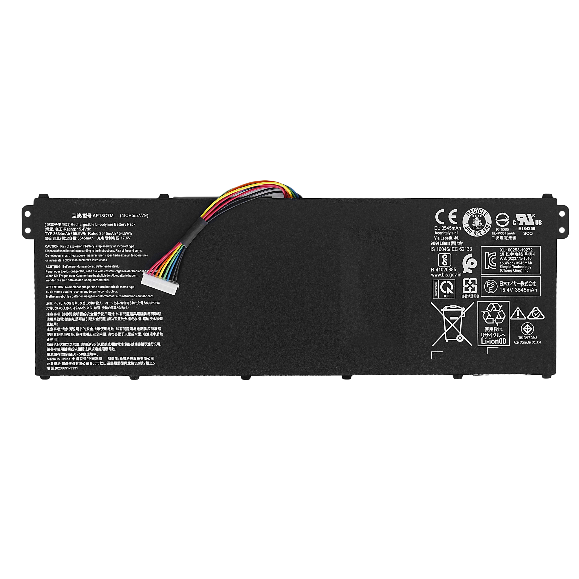 Аккумулятор для ноутбука Acer (AP18C7M) Chromebook Spin 514 CP514-1H 15.4V 3634mAh оригинал